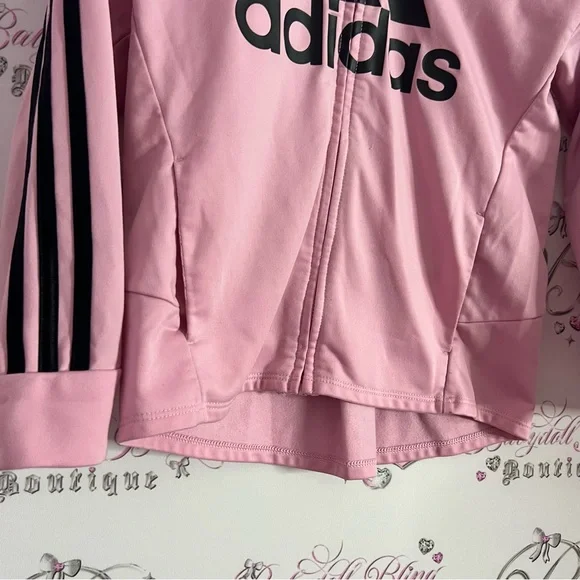 Adidas tracksuit top sweater zip up pink striped classic on arms bubblegum pink - Picture 8 of 10